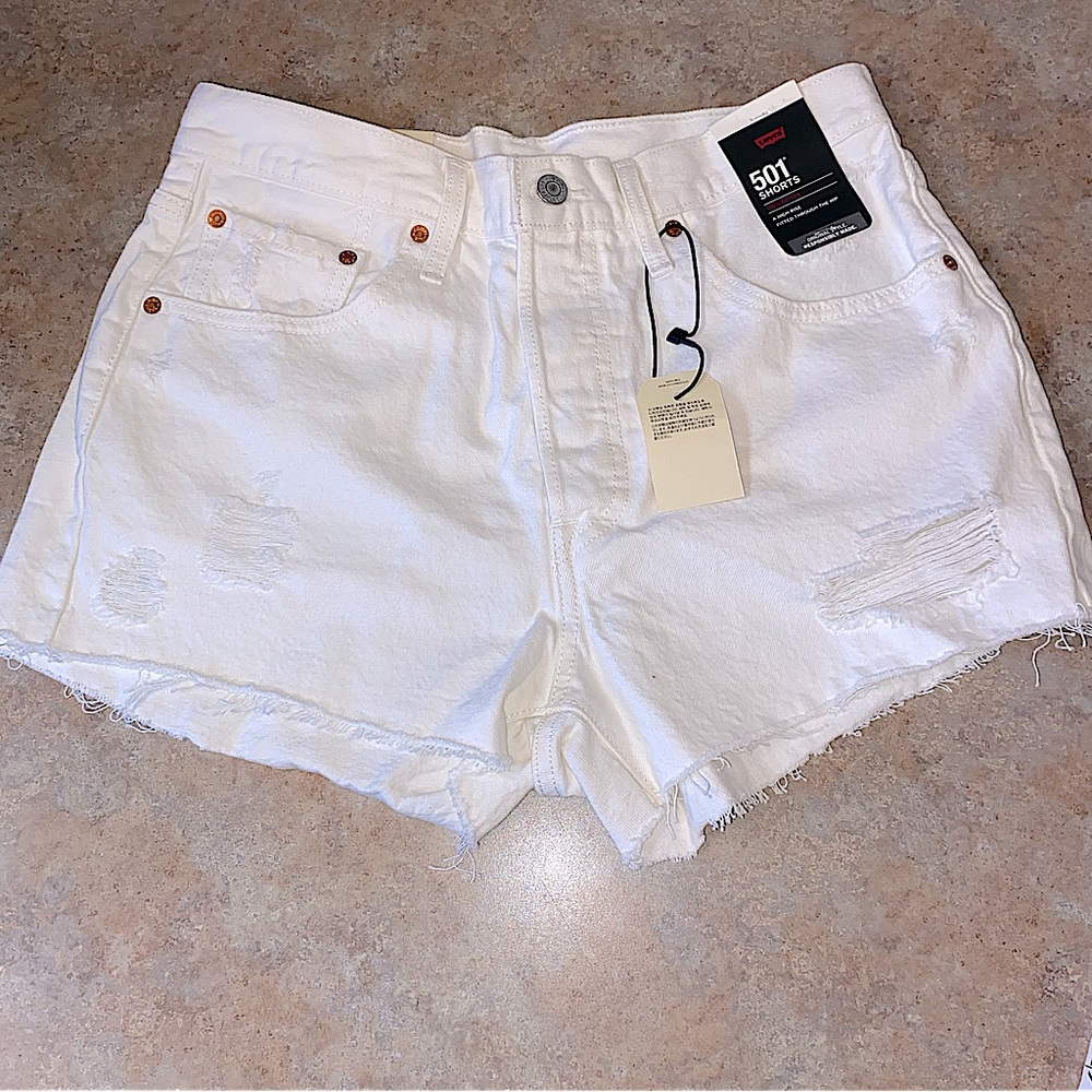 Levi’s Premium 501 Denim Cutoff Shorts Distressed Jean women’s 30 Waist in White